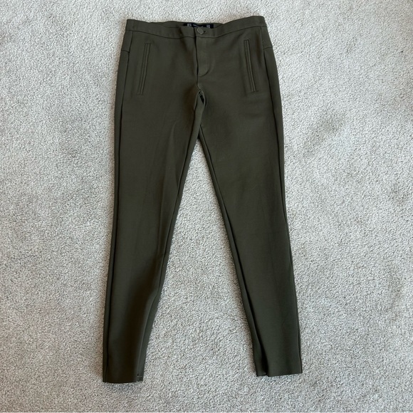Zara dark olive green leggings zippered ankles Sz M - Picture 10 of 10